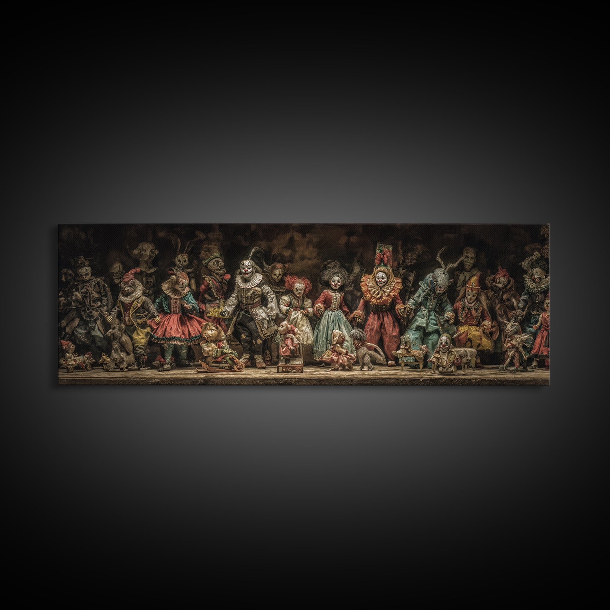The Haunted Toy Parade, Gothic Nightmare Art, Extra Wide Wall Art, Gothic Horror Wall Art, Framed Canvas Print, Halloween Wall Art