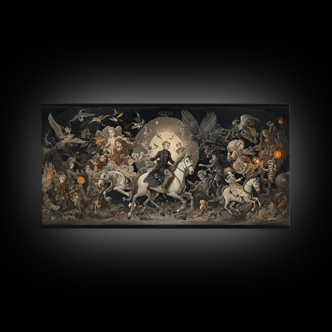 The Haunted Toy Parade, Visionary Gothic Art, Wide Panoramic Art, Dark Fantasy Wall Art, Canvas Print, Halloween Wall Art