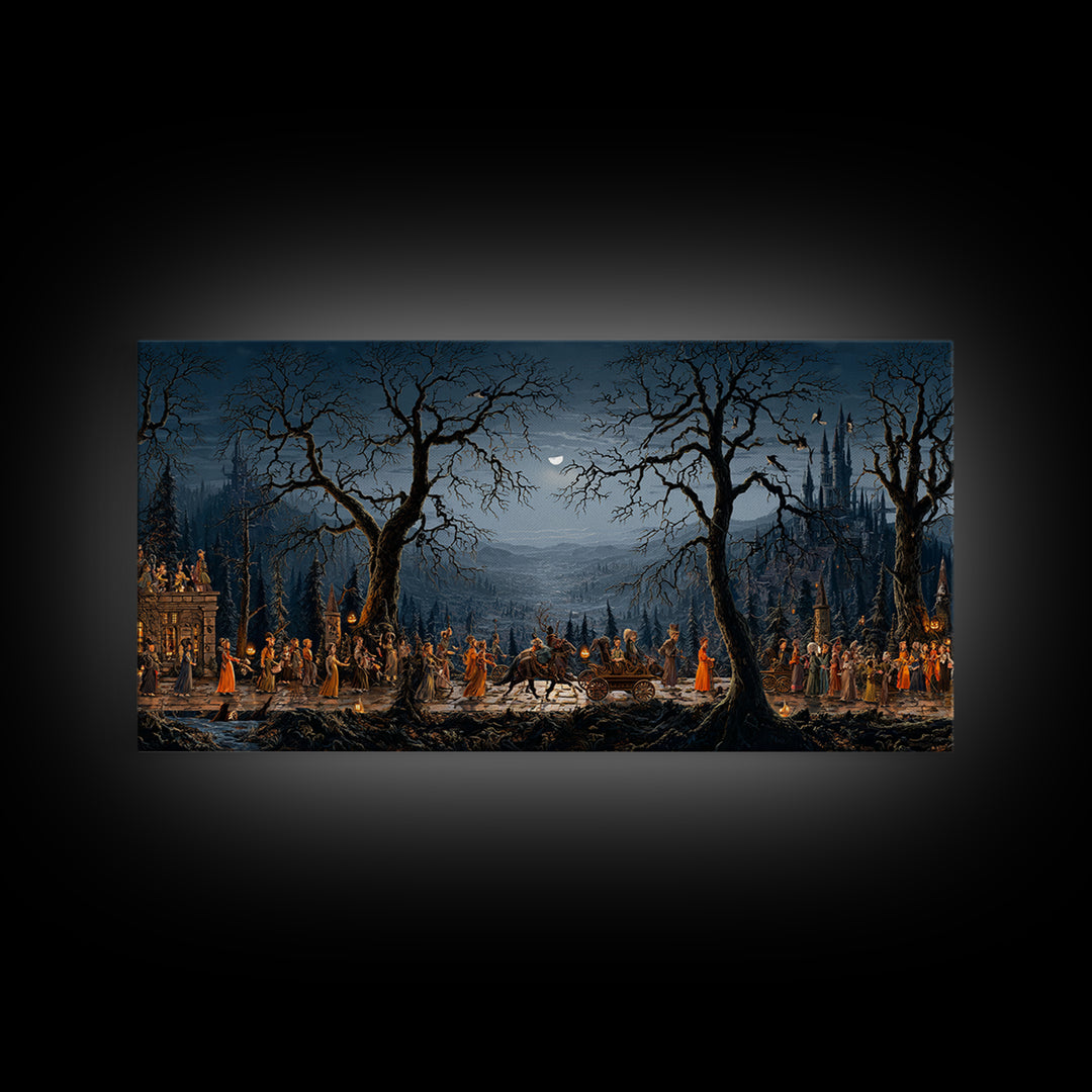 The Haunted Toy Parade, Romantic Gothic Landscape, Wide Panoramic Art, Macabre Wall Art, Canvas Print, Halloween Wall Art