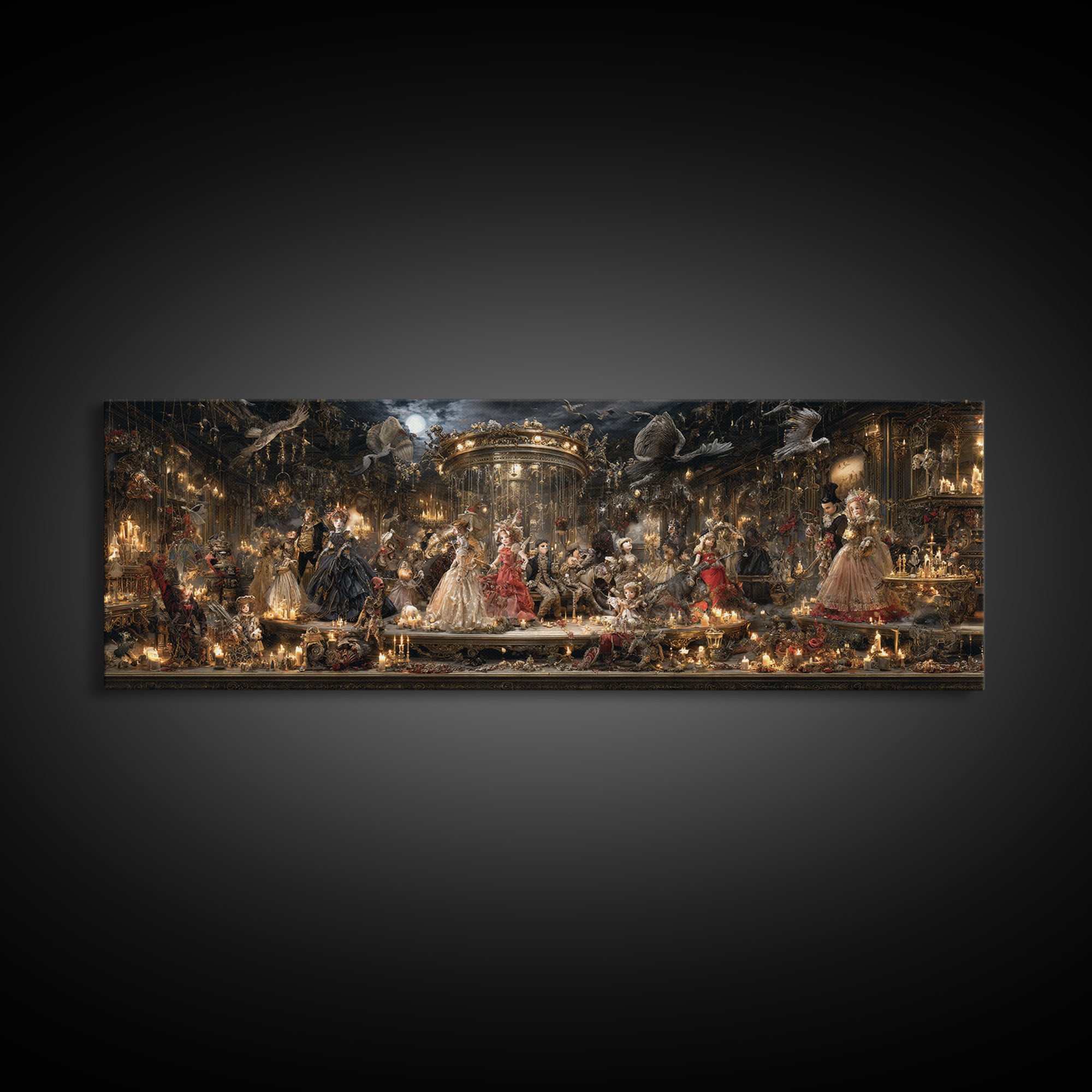 The Haunted Toy Parade, Ornate Symbolist Art, Extra Wide Wall Art, Dark Fantasy Wall Art, Framed Canvas Print, Halloween Wall Art