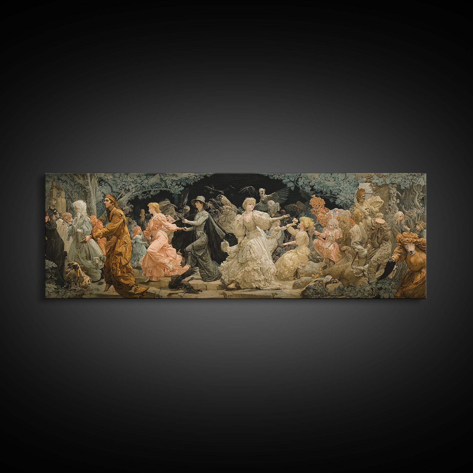The Haunted Toy Parade, Symbolist Death Art, Extra Wide Wall Art, Macabre Wall Art, Framed Canvas Print, Halloween Wall Art