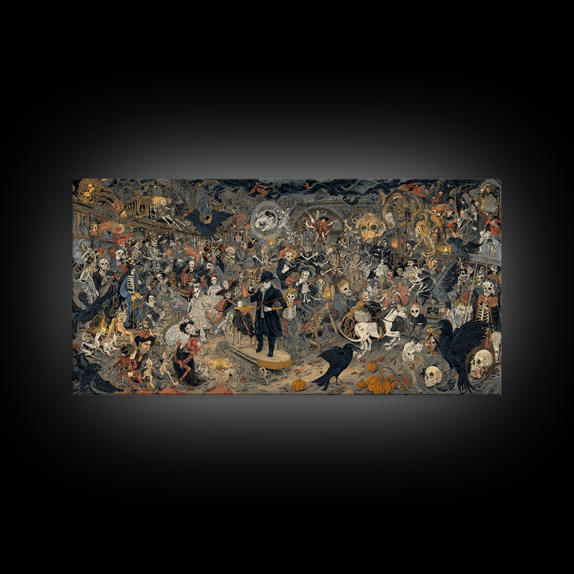 The Haunted Toy Parade, Grotesque Carnival Art, Wide Panoramic Art, Dark Fantasy Wall Art, Framed Canvas Print, Halloween Wall Art