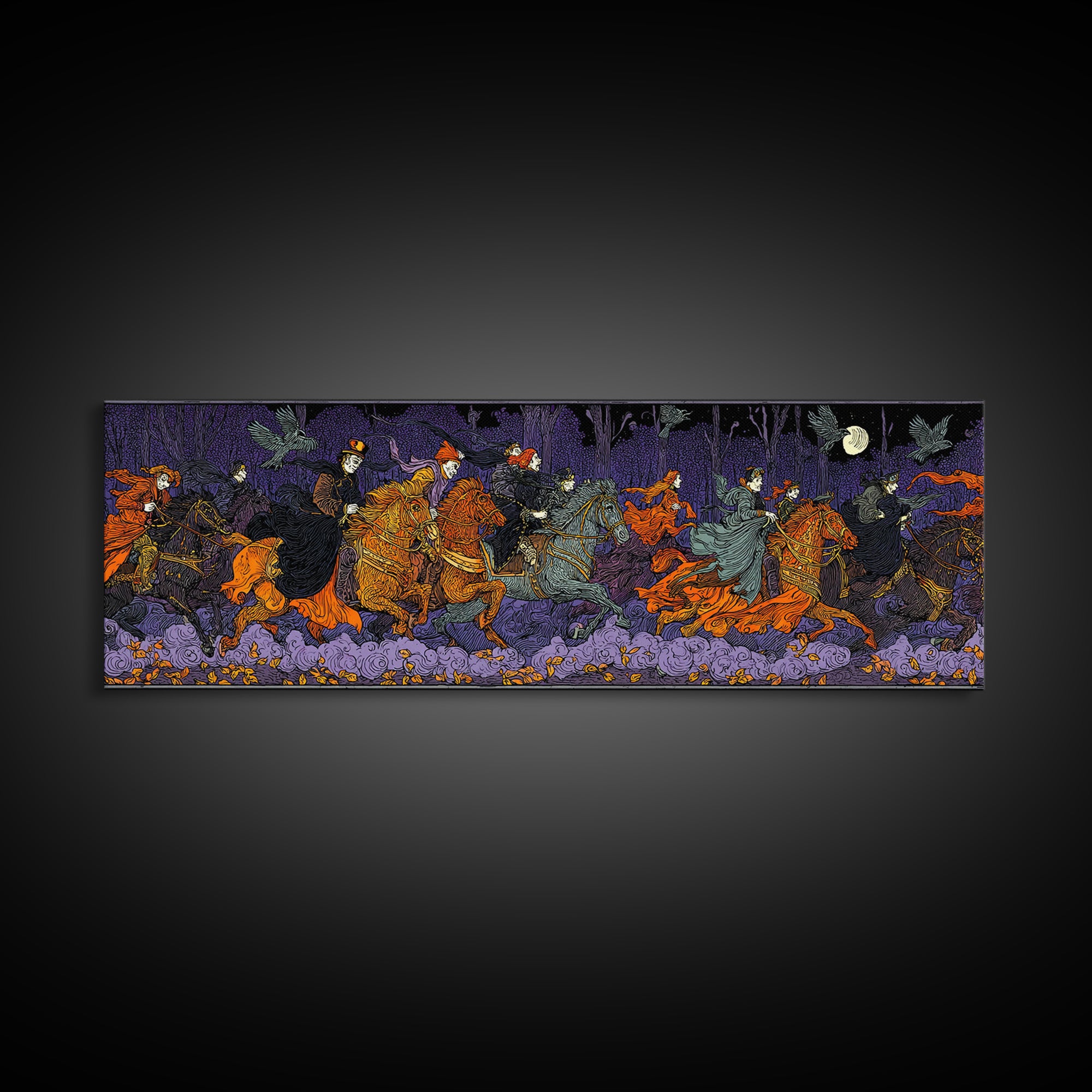 The Haunted Toy Parade, Stained Glass Gothic Art, Extra Wide Wall Art, Dark Fantasy Wall Art, Framed Canvas Print, Halloween Wall Art