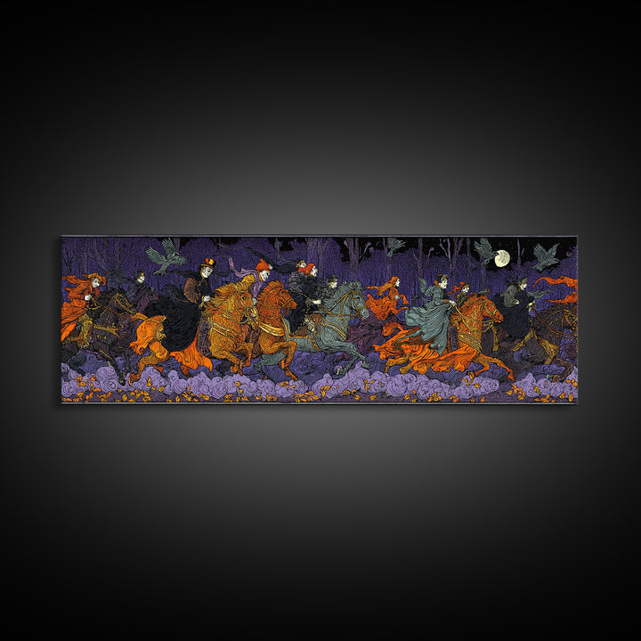 The Haunted Toy Parade, Stained Glass Gothic Art, Extra Wide Wall Art, Dark Fantasy Wall Art, Framed Canvas Print, Halloween Wall Art