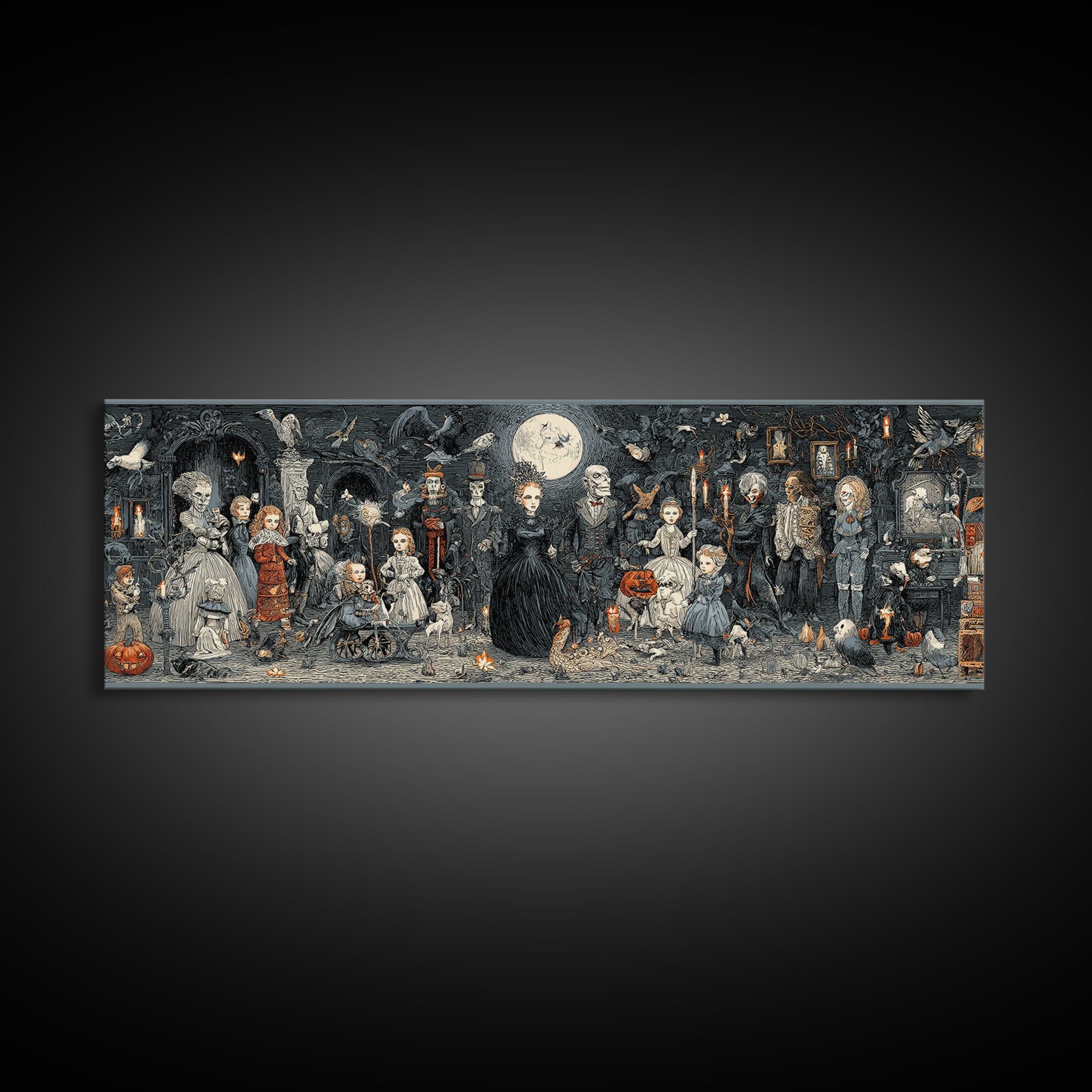 The Haunted Toy Parade, Victorian Macabre Art, Extra Wide Wall Art, Dark Fantasy Wall Art, Framed Canvas Print, Halloween Wall Art