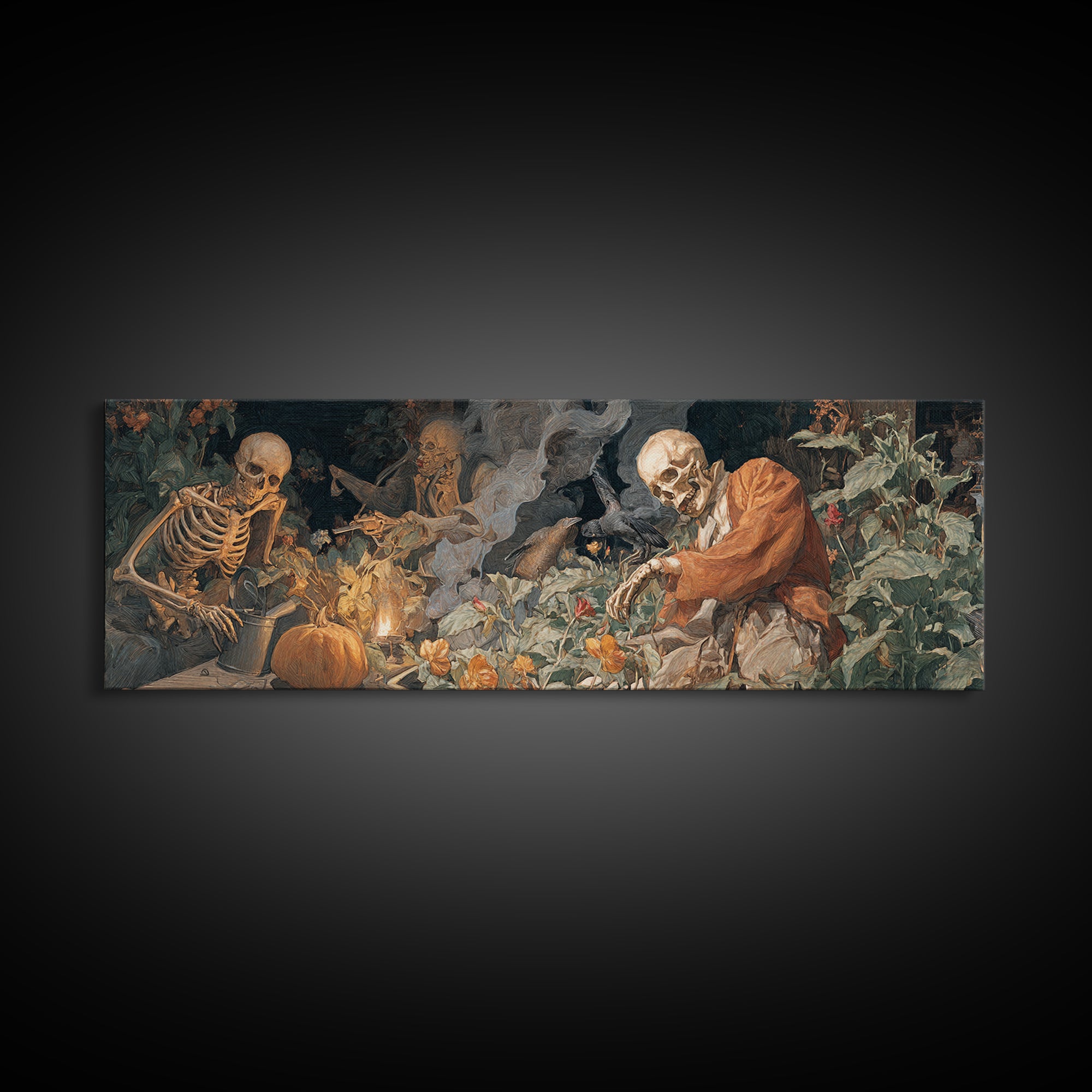The Skeleton Gardeners, Dark Renaissance Art, Extra Wide Wall Art, Gothic Horror Wall Art, Framed Canvas Print