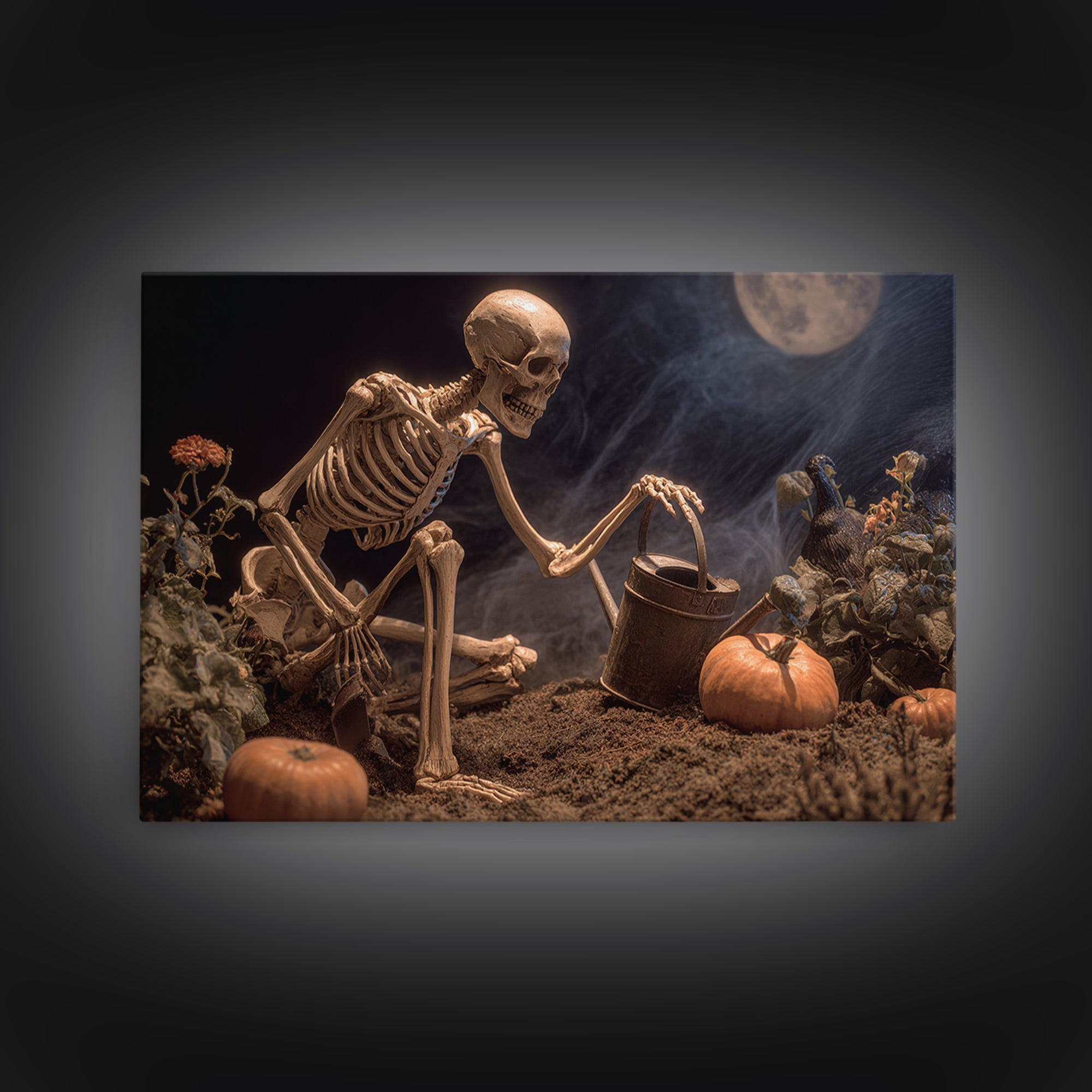 The Skeleton Gardeners, Danse Macabre Art, Landscape Wall Art, Gothic Horror Wall Art, Framed Canvas Print