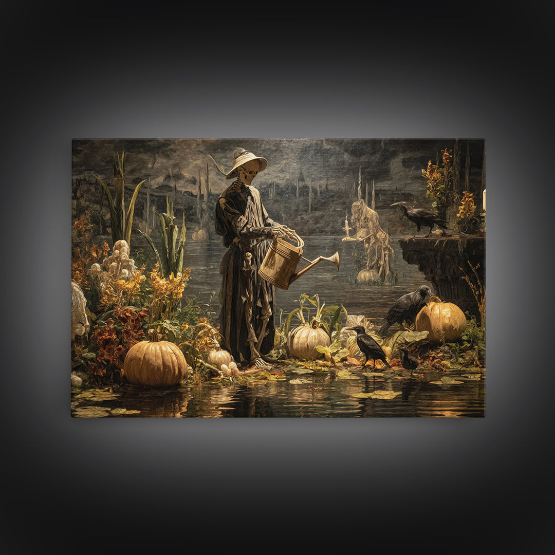 The Skeleton Gardeners, Symbolist Gothic Landscape, Landscape Wall Art, Macabre Wall Art, Canvas Print, Halloween Wall Art