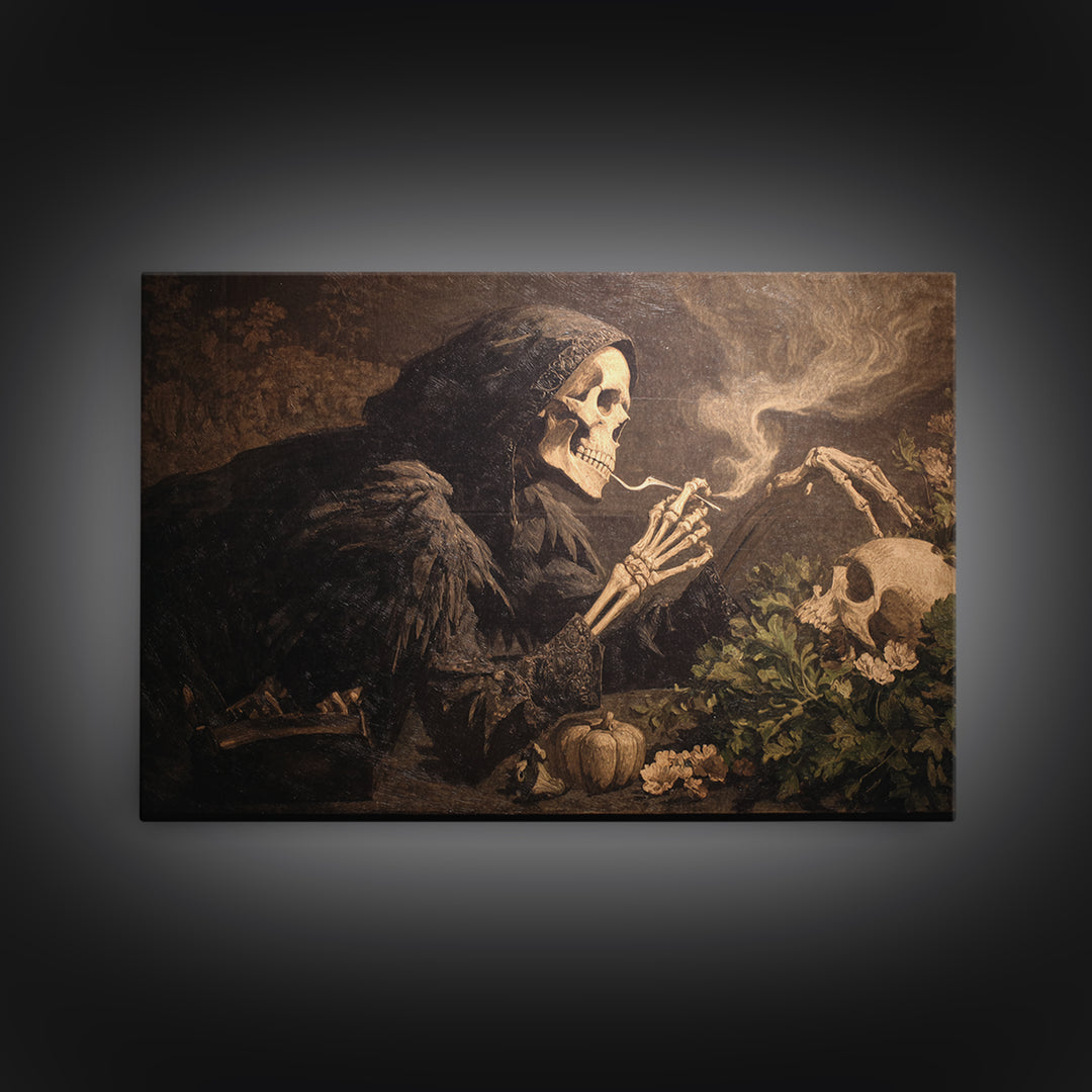 The Skeleton Gardeners, Dark Symbolist Art, Landscape Wall Art, Gothic Horror Wall Art, Framed Canvas Print, Halloween Wall Art