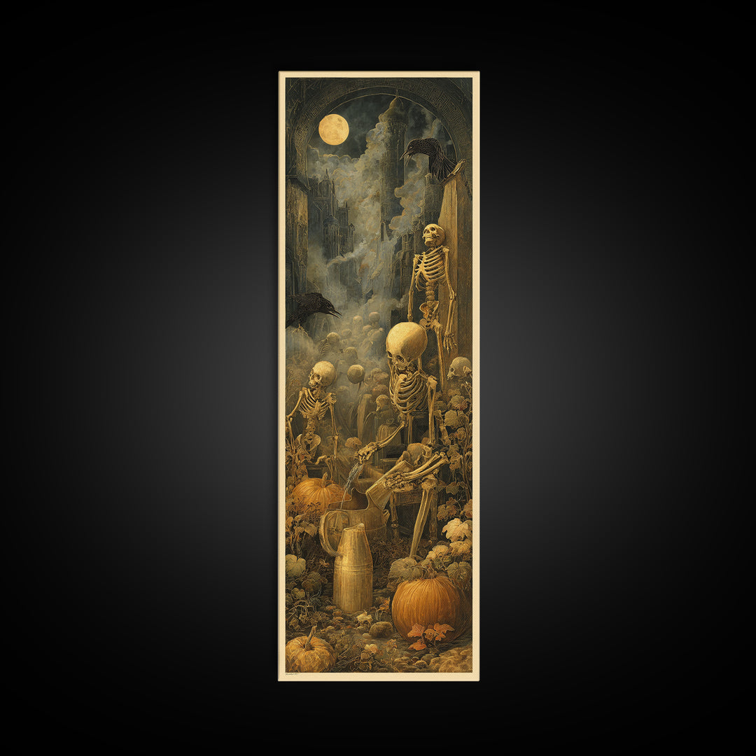 The Skeleton Gardeners, Surreal Apocalyptic Art, Tall Narrow Wall Art, Dark Fantasy Wall Art, Canvas Print, Halloween Wall Art