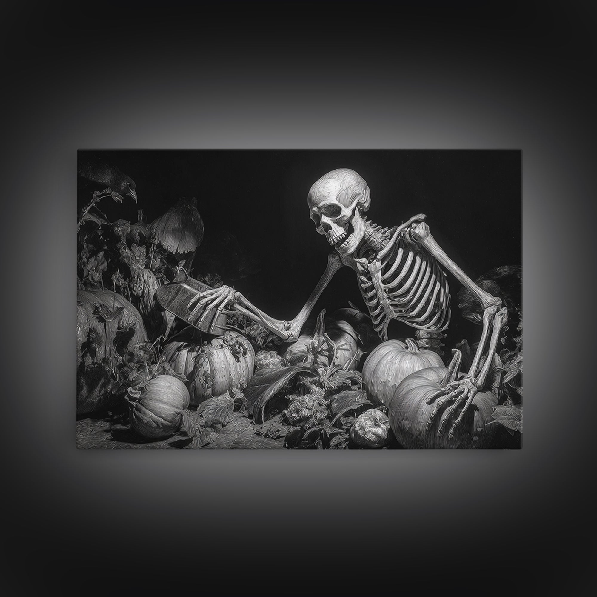The Skeleton Gardeners, Biomechanical Horror Art, Landscape Wall Art, Gothic Horror Wall Art, Canvas Print, Halloween Wall Art