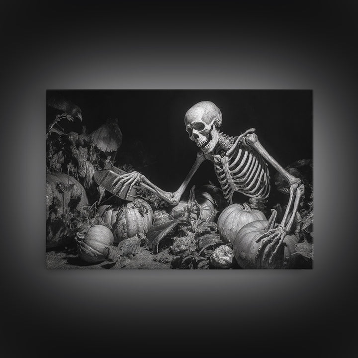 The Skeleton Gardeners, Biomechanical Horror Art, Landscape Wall Art, Gothic Horror Wall Art, Canvas Print, Halloween Wall Art