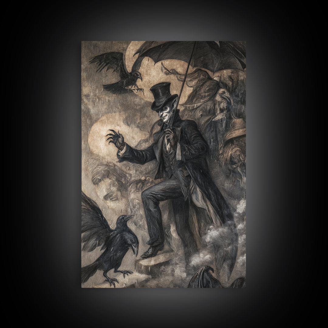 The Bat Umbrella Salesman, Expressionist Gothic Art, Vertical Wall Art, Dark Fantasy Wall Art, Canvas Print, Halloween Wall Art