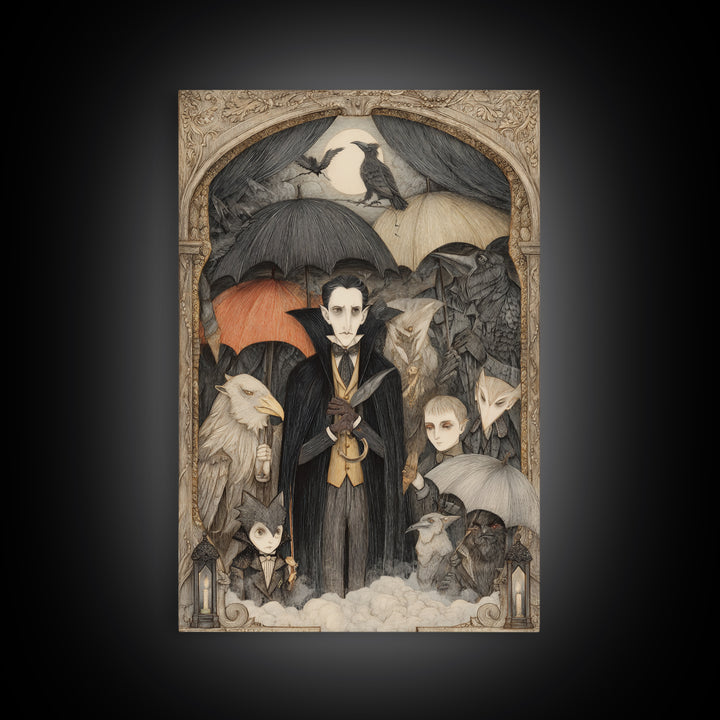 The Bat Umbrella Salesman, Victorian Macabre Art, Vertical Wall Art, Dark Fantasy Wall Art, Canvas Print, Halloween Wall Art