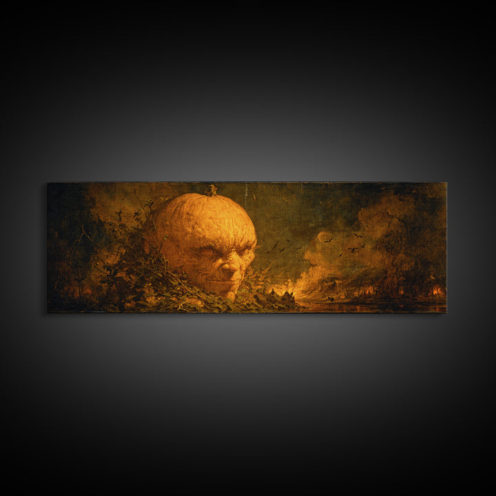 The Pumpkin-House Neighborhood, Dark Romantic Horror Art, Extra Wide Wall Art, Dark Fantasy Wall Art, Framed Canvas Print