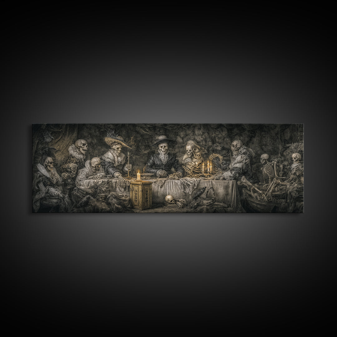The Ghost Pirate Picnic, Danse Macabre Art, Extra Wide Wall Art, Dark Halloween Decor, Canvas Print, Halloween Wall Art