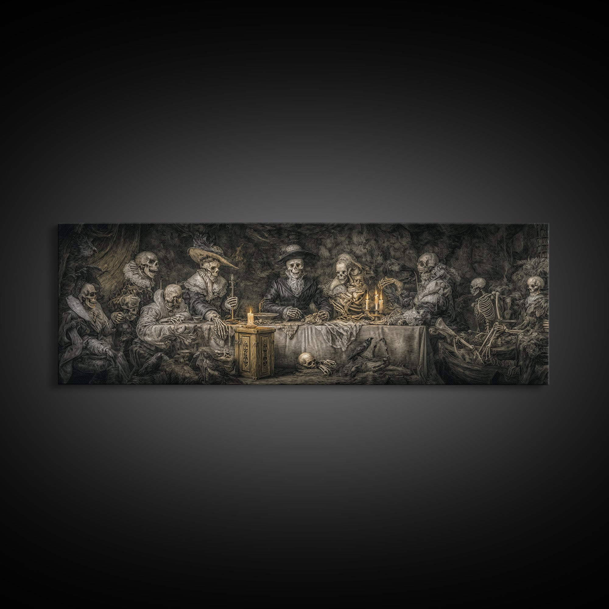 The Ghost Pirate Picnic, Danse Macabre Art, Extra Wide Wall Art, Dark Halloween Decor, Canvas Print, Halloween Wall Art
