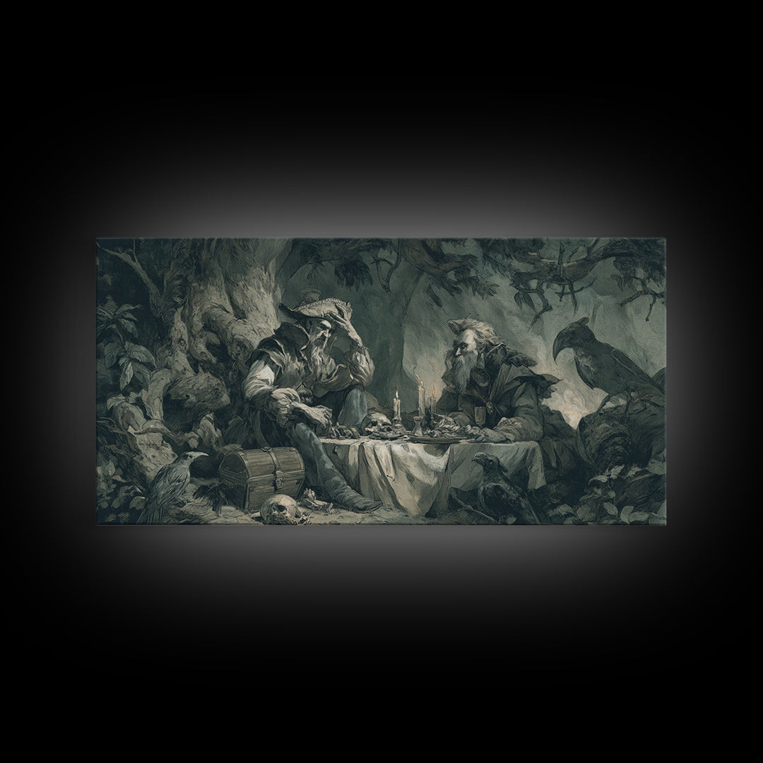 The Ghost Pirate Picnic, Baroque Witchcraft Art, Wide Panoramic Art, Gothic Horror Wall Art, Framed Canvas Print, Halloween Wall Art