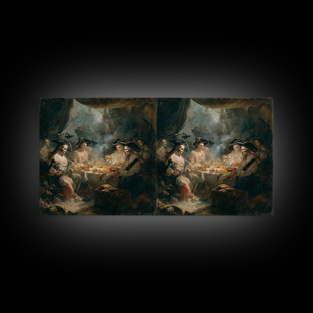 The Ghost Pirate Picnic, Dark Romantic Horror Art, Wide Panoramic Art, Dark Fantasy Wall Art, Canvas Print, Halloween Wall Art