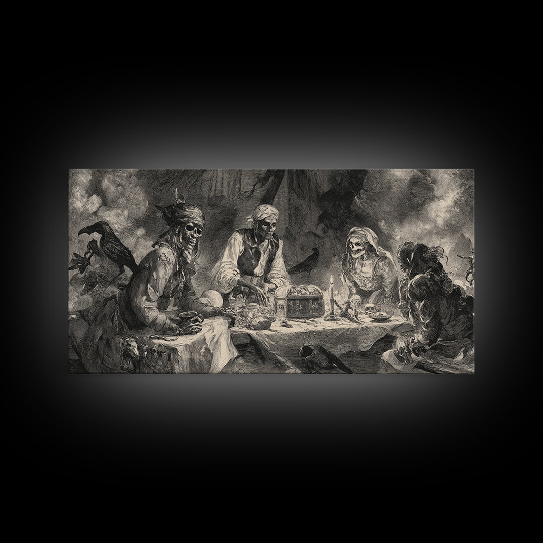 The Ghost Pirate Picnic, Decadent Gothic Art, Wide Panoramic Art, Gothic Horror Wall Art, Framed Canvas Print, Halloween Wall Art
