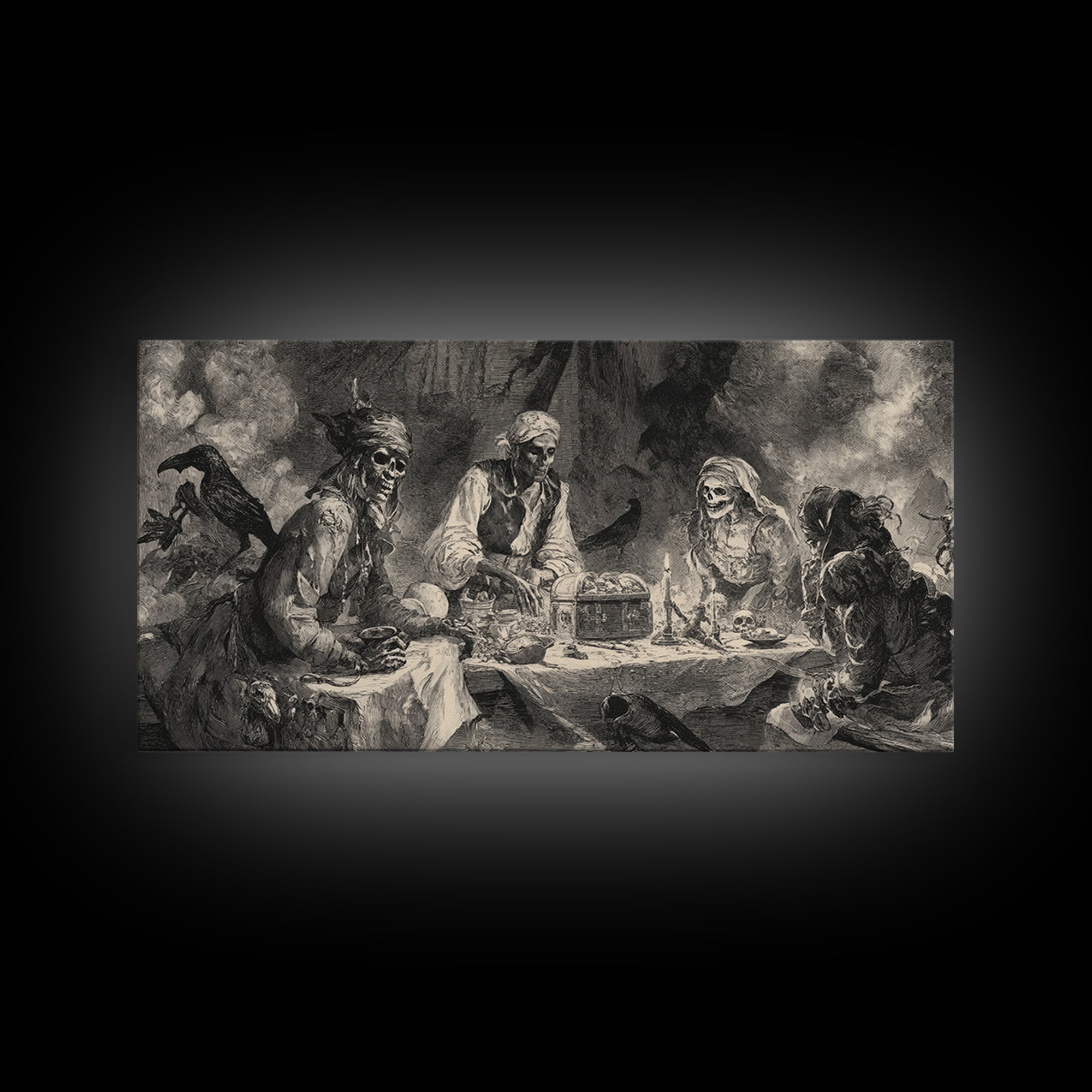 The Ghost Pirate Picnic, Decadent Gothic Art, Wide Panoramic Art, Gothic Horror Wall Art, Framed Canvas Print, Halloween Wall Art