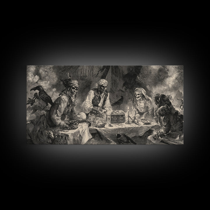 The Ghost Pirate Picnic, Decadent Gothic Art, Wide Panoramic Art, Gothic Horror Wall Art, Framed Canvas Print, Halloween Wall Art