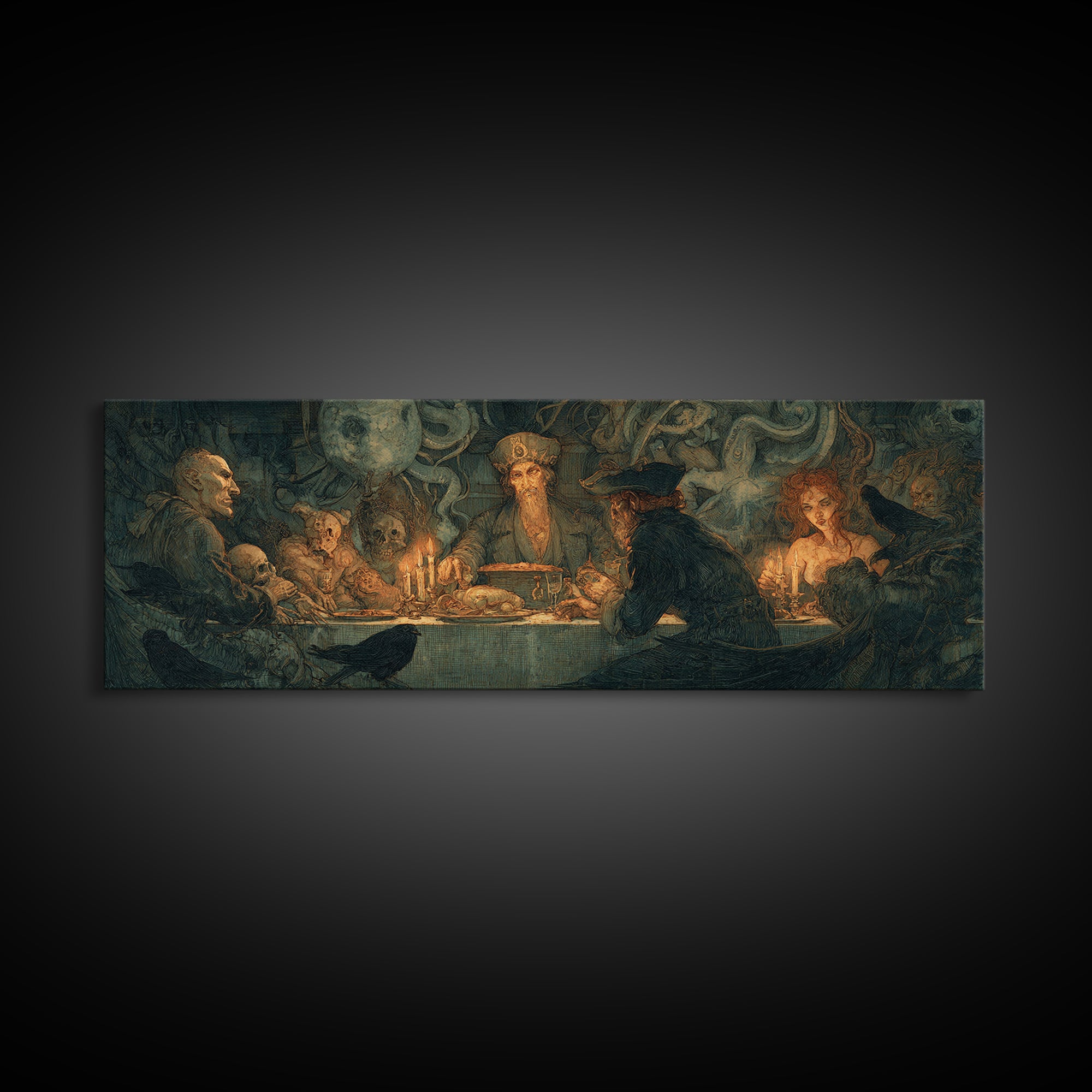 The Ghost Pirate Picnic, Dark Symbolist Art, Extra Wide Wall Art, Gothic Horror Wall Art, Framed Canvas Print, Halloween Wall Art