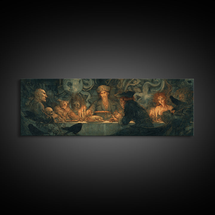The Ghost Pirate Picnic, Dark Symbolist Art, Extra Wide Wall Art, Gothic Horror Wall Art, Framed Canvas Print, Halloween Wall Art