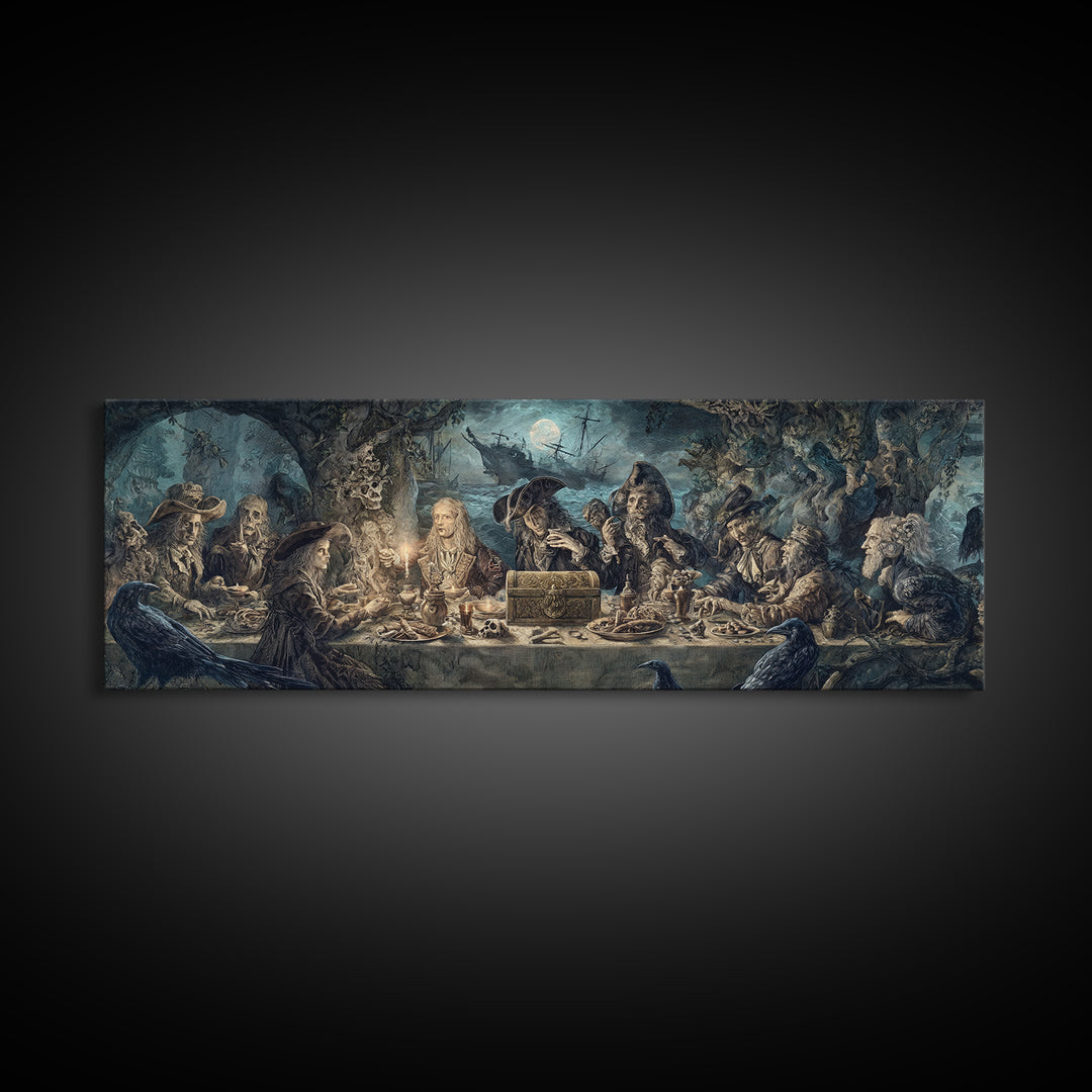 The Ghost Pirate Picnic, Symbolist Etching Art, Extra Wide Wall Art, Gothic Horror Wall Art, Canvas Print, Halloween Wall Art