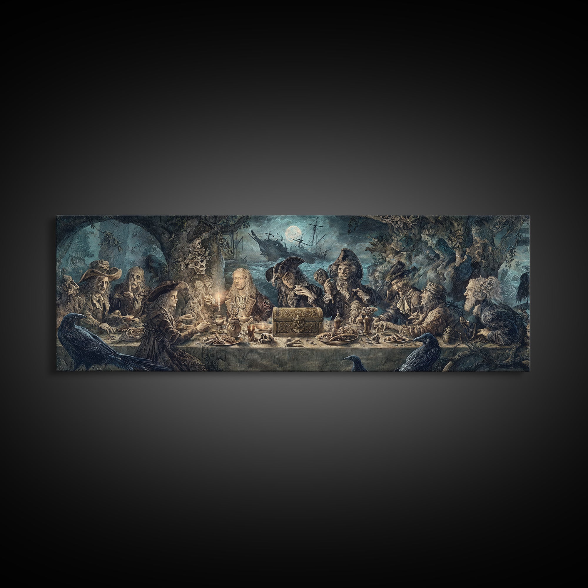 The Ghost Pirate Picnic, Symbolist Etching Art, Extra Wide Wall Art, Gothic Horror Wall Art, Canvas Print, Halloween Wall Art