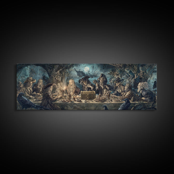 The Ghost Pirate Picnic, Symbolist Etching Art, Extra Wide Wall Art, Gothic Horror Wall Art, Canvas Print, Halloween Wall Art