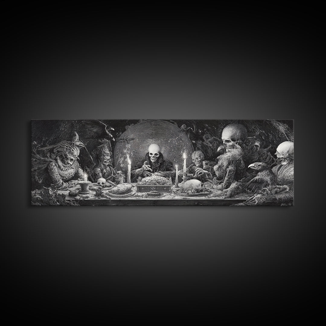 The Ghost Pirate Picnic, Biomechanical Horror Art, Extra Wide Wall Art, Macabre Wall Art, Canvas Print, Halloween Wall Art