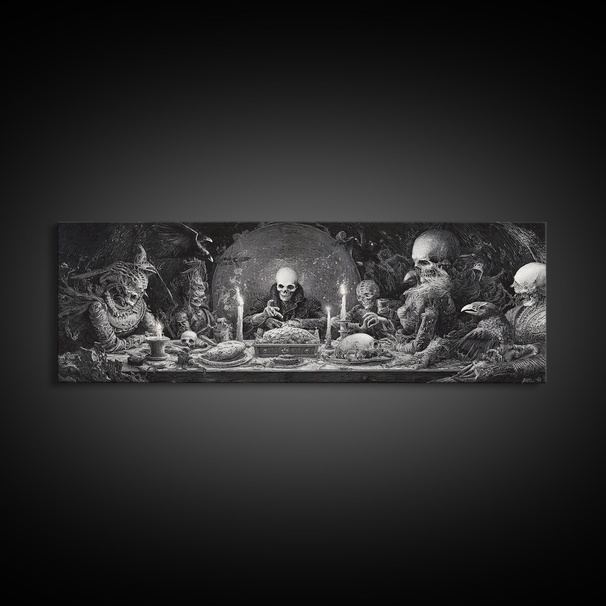 The Ghost Pirate Picnic, Biomechanical Horror Art, Extra Wide Wall Art, Macabre Wall Art, Canvas Print, Halloween Wall Art