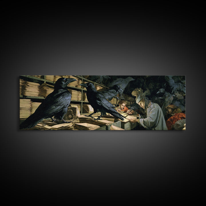 The Raven Post Office, Gothic Nightmare Art, Extra Wide Wall Art, Dark Fantasy Wall Art, Framed Canvas Print, Halloween Wall Art