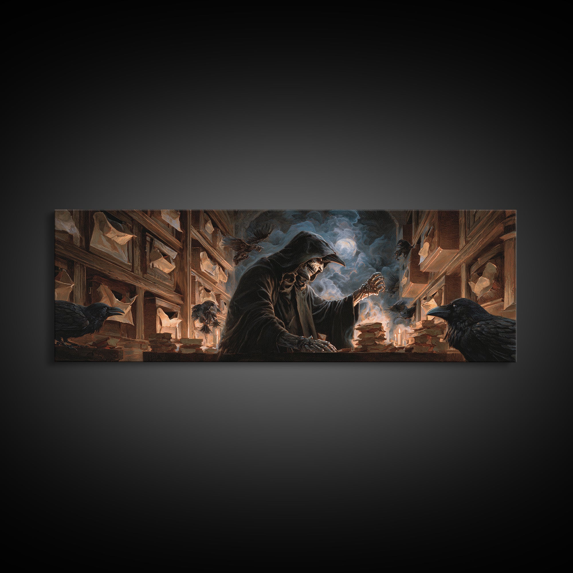 The Raven Post Office, Apocalyptic Romantic Art, Extra Wide Wall Art, Dark Halloween Decor, Canvas Print, Halloween Wall Art