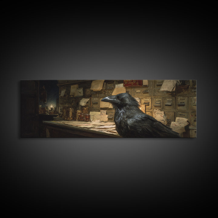 The Raven Post Office, Decadent Gothic Art, Extra Wide Wall Art, Dark Halloween Decor, Canvas Print, Halloween Wall Art
