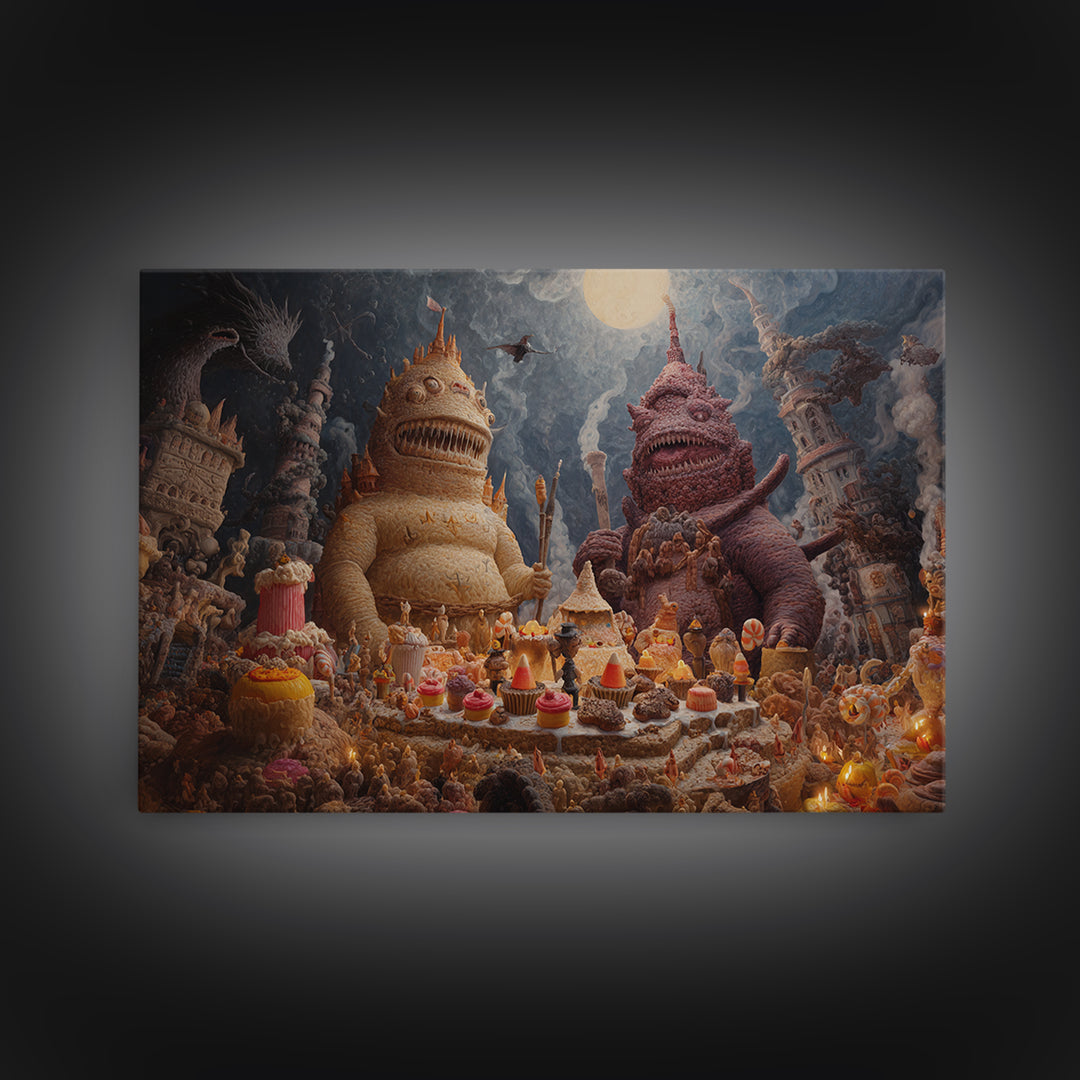 The Candy Corn Kingdom, Medieval Grotesque Art, Landscape Wall Art, Macabre Wall Art, Canvas Print, Halloween Wall Art