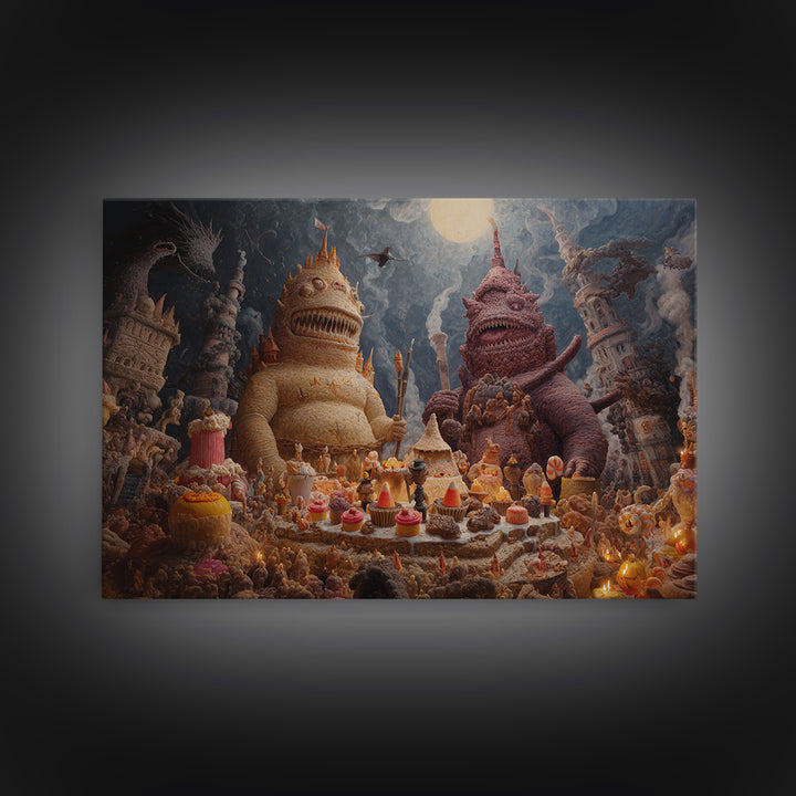 The Candy Corn Kingdom, Medieval Grotesque Art, Landscape Wall Art, Macabre Wall Art, Canvas Print, Halloween Wall Art
