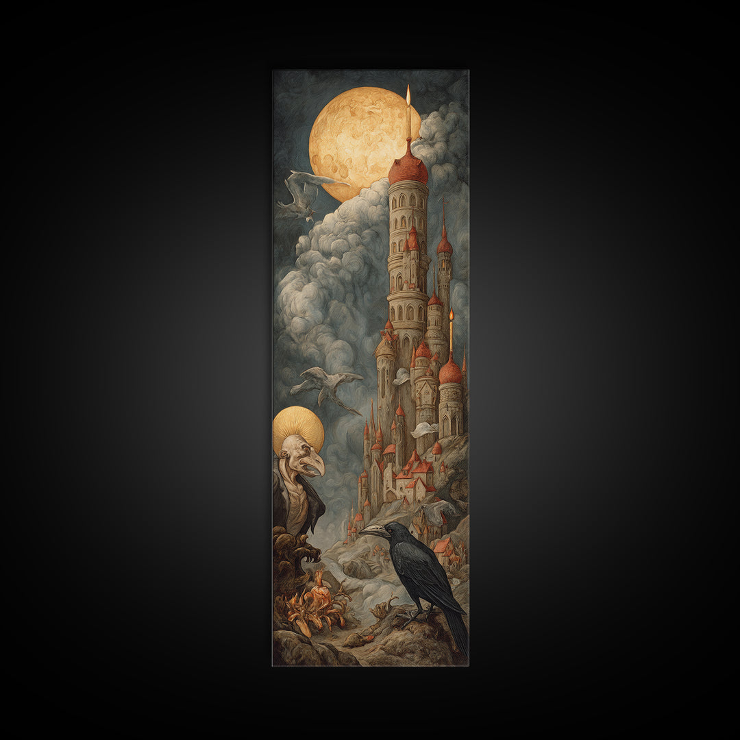 The Candy Corn Kingdom, Dark Renaissance Art, Tall Narrow Wall Art, Gothic Horror Wall Art, Framed Canvas Print