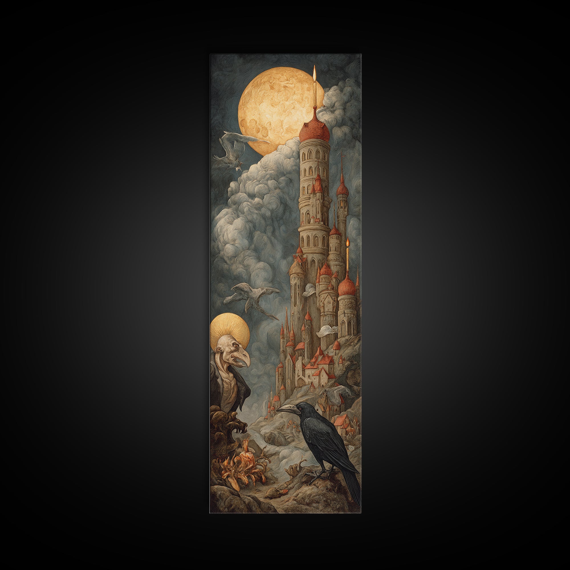 The Candy Corn Kingdom, Dark Renaissance Art, Tall Narrow Wall Art, Gothic Horror Wall Art, Framed Canvas Print