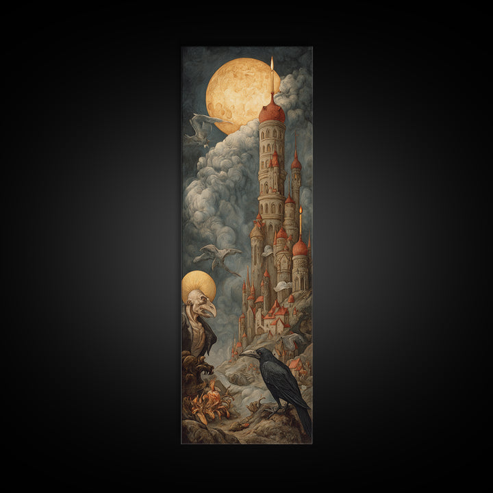 The Candy Corn Kingdom, Dark Renaissance Art, Tall Narrow Wall Art, Gothic Horror Wall Art, Framed Canvas Print