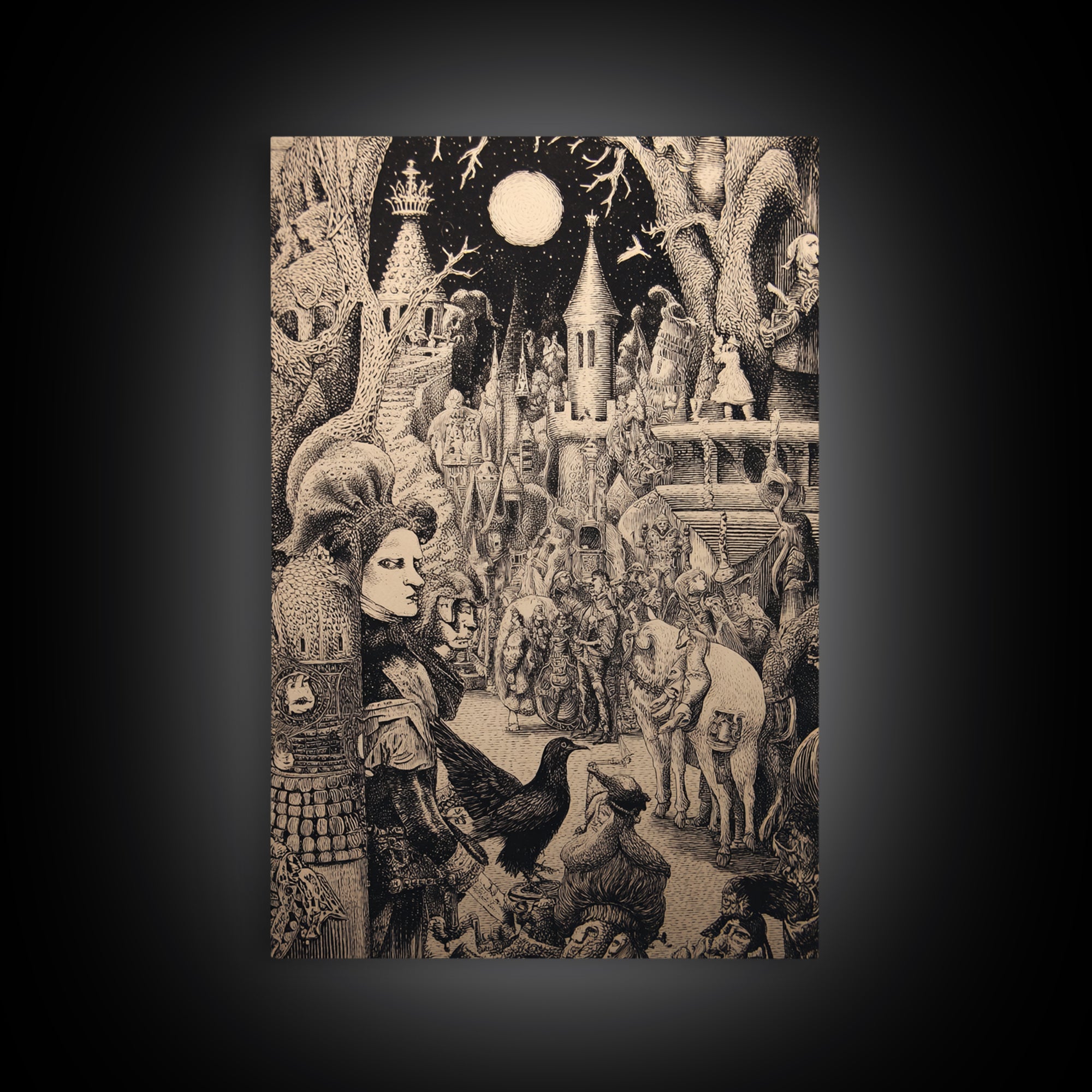 The Candy Corn Kingdom, Renaissance Engraving Art, Vertical Wall Art, Gothic Horror Wall Art, Framed Canvas Print, Halloween Wall Art