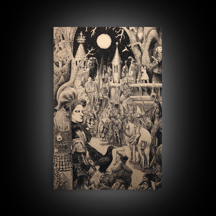 The Candy Corn Kingdom, Renaissance Engraving Art, Vertical Wall Art, Gothic Horror Wall Art, Framed Canvas Print, Halloween Wall Art