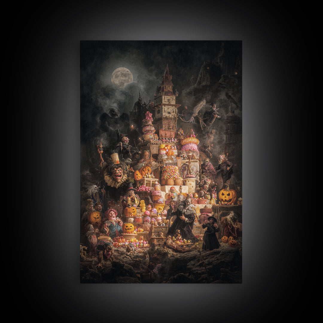 The Candy Corn Kingdom, Dark Romantic Horror Art, Vertical Wall Art, Gothic Horror Wall Art, Framed Canvas Print, Halloween Wall Art
