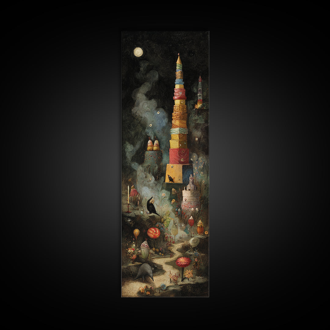 The Candy Corn Kingdom, Symbolist Dream Art, Tall Narrow Wall Art, Dark Fantasy Wall Art, Canvas Print, Halloween Wall Art