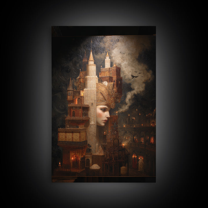 The Candy Corn Kingdom, Ornate Symbolist Art, Vertical Wall Art, Gothic Horror Wall Art, Framed Canvas Print, Halloween Wall Art