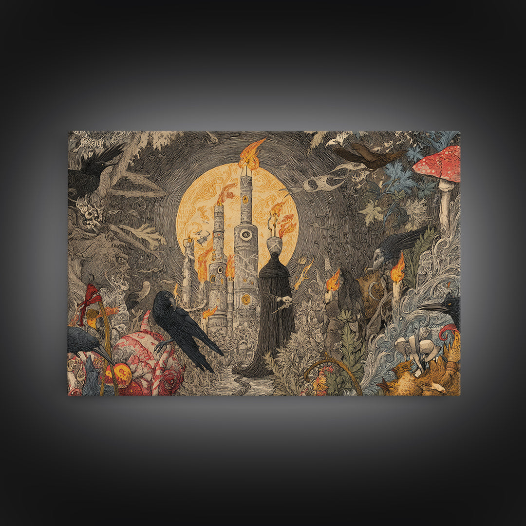 The Candy Corn Kingdom, Expressionist Nightmare Art, Landscape Wall Art, Macabre Wall Art, Framed Canvas Print, Halloween Wall Art