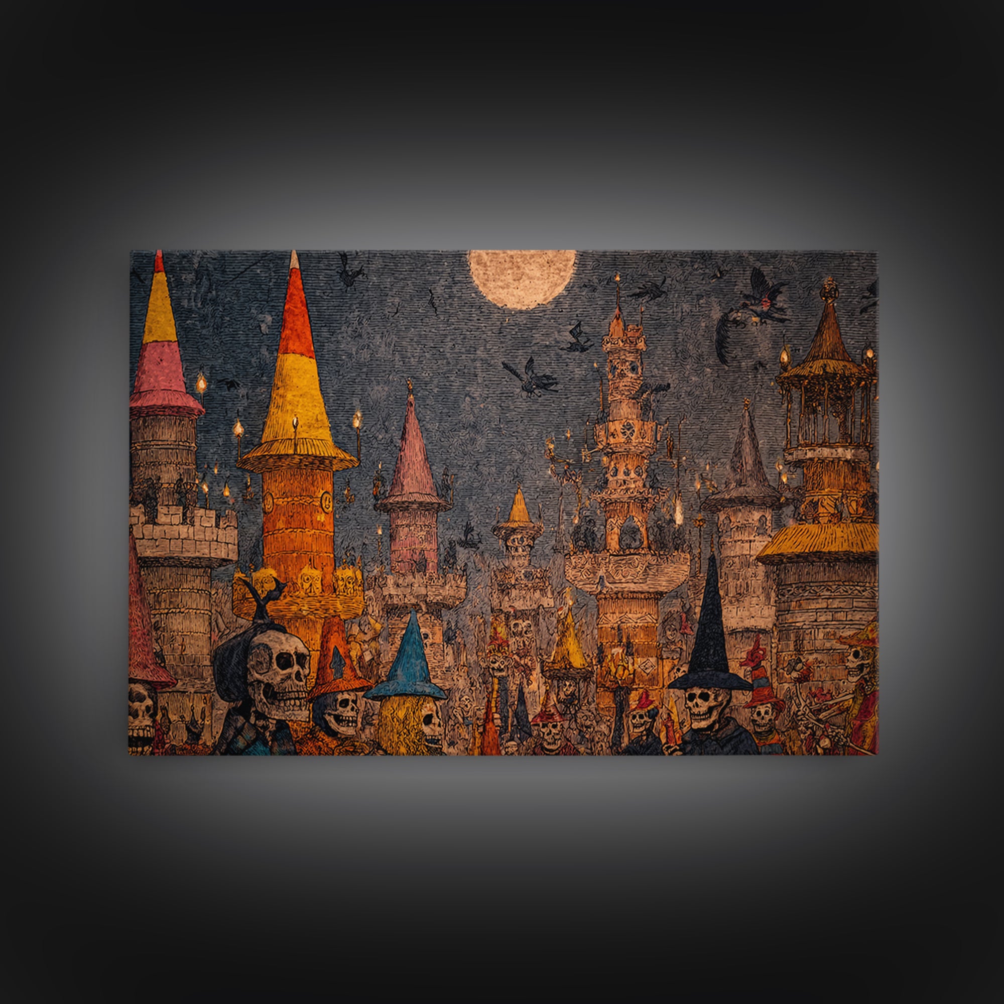 The Candy Corn Kingdom, Grotesque Carnival Art, Landscape Wall Art, Dark Halloween Decor, Framed Canvas Print, Halloween Wall Art
