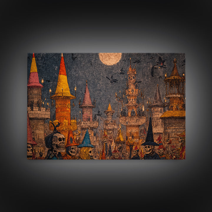 The Candy Corn Kingdom, Grotesque Carnival Art, Landscape Wall Art, Dark Halloween Decor, Framed Canvas Print, Halloween Wall Art