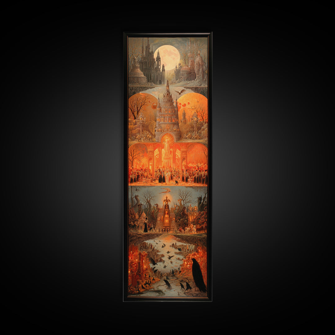 The Candy Corn Kingdom, Surreal Apocalyptic Art, Tall Narrow Wall Art, Dark Halloween Decor, Framed Canvas Print, Halloween Wall Art